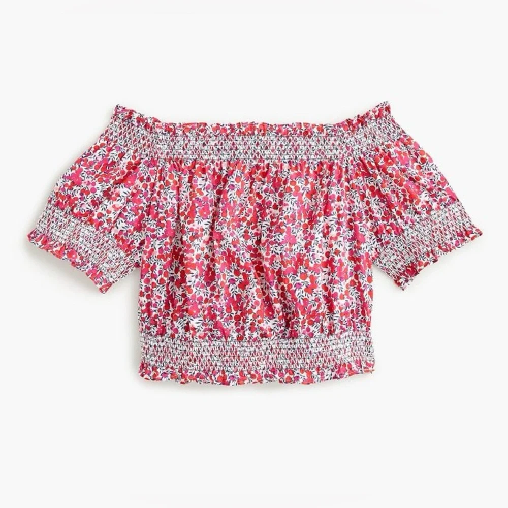J. Crew Cotton Poplin Crop Floral Off-Shoulder‎ Blouse Liberty Wiltshire Print L